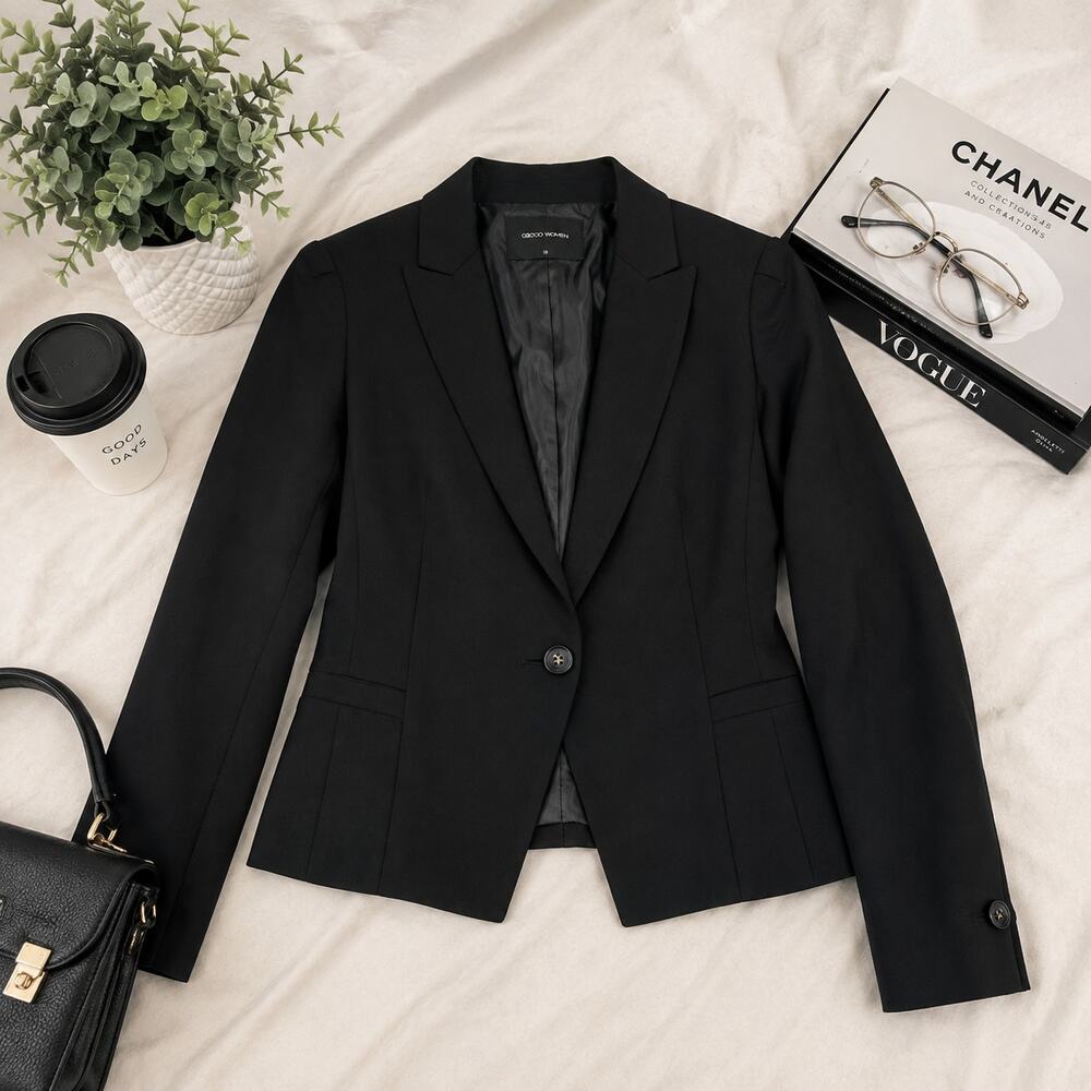 G2000 Women’s Black Tailored Blazer Jacket Size 38 Single Button Professional